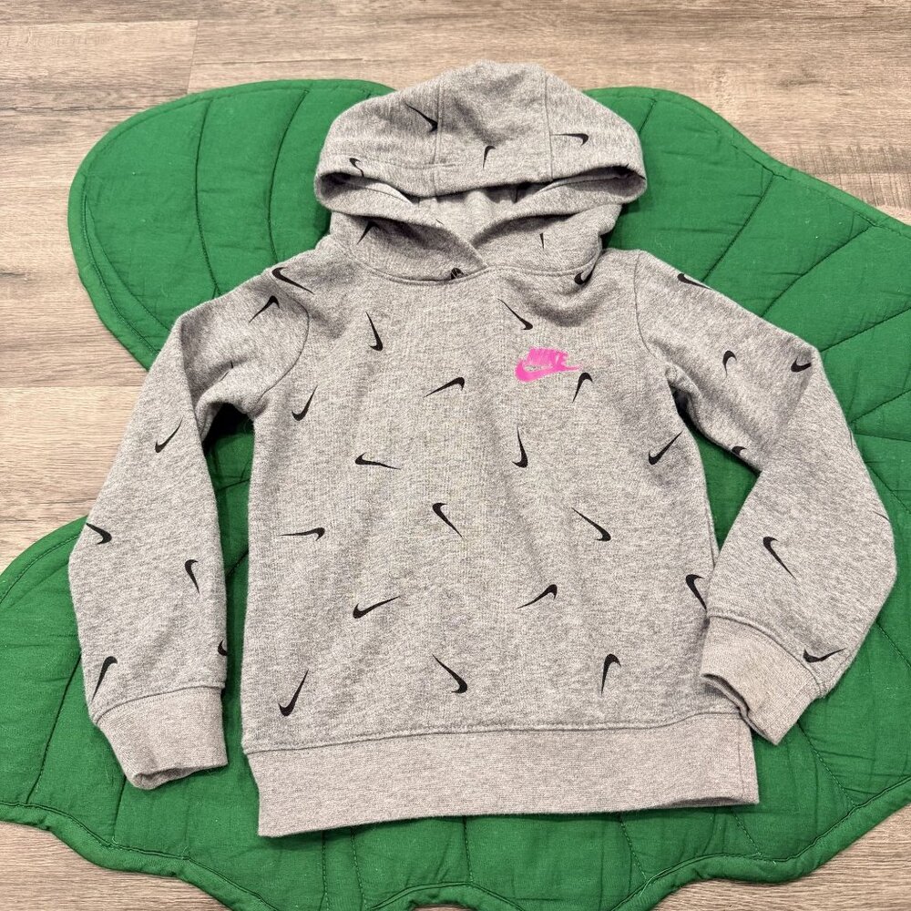 Nike Girls XS 4 Gray Swooshfetti Hoodie Pullover Sweatshirt